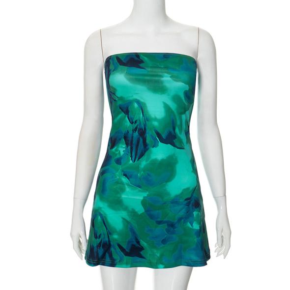 Blue Abstract Print Halter Neck Mini Dress  |  Womens Going Out Clothing Going Out