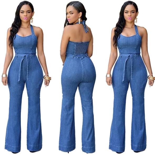 Blue Denim Belted Crop Jumpsuit  |  Womens Jumpsuits & Playsuits Clothing Jumpsuits & Playsuits