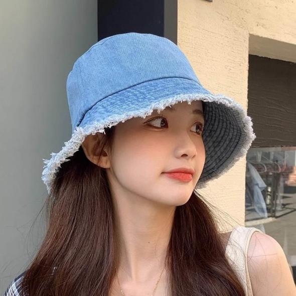 Blue Denim Frayed Bucket Hat  |  Womens Hats Accessories Hats