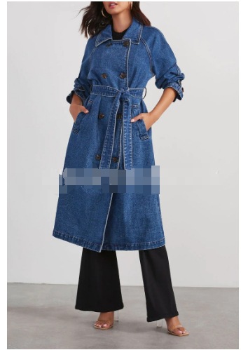 Blue Double Breasted Denim Trench Coat  |  Womens Coats & Jackets Clothing Coats & Jackets