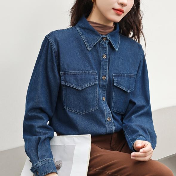 Blue Long Sleeve Lightweight Denim Shirt  |  Womens Denim Clothing Denim