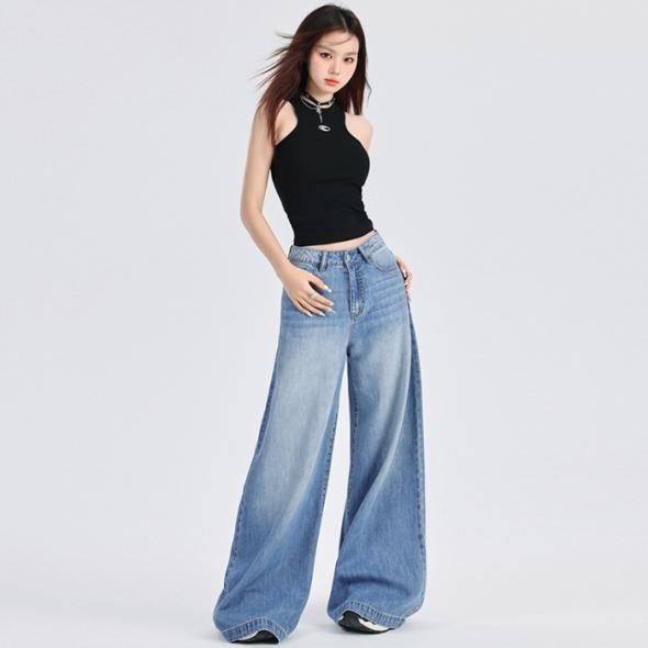 Blue Mid-Rise Slouchy Wide Leg Jeans  |  Womens Jeans Clothing Jeans