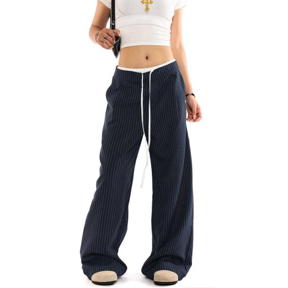 Blue Pinstripe Wide Leg Trousers  |  Womens Trousers Clothing Trousers