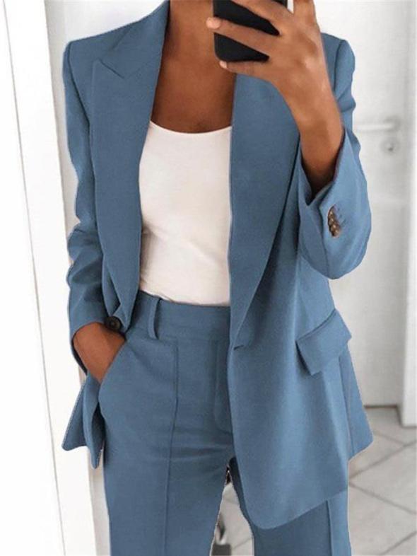 Blue Ruched Sleeve Blazer  |  Womens Blazers Blazers Blazers