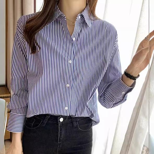 Blue Striped Cotton Oxford Shirt  |  Womens Shirts & Blouses Clothing Shirts & Blouses