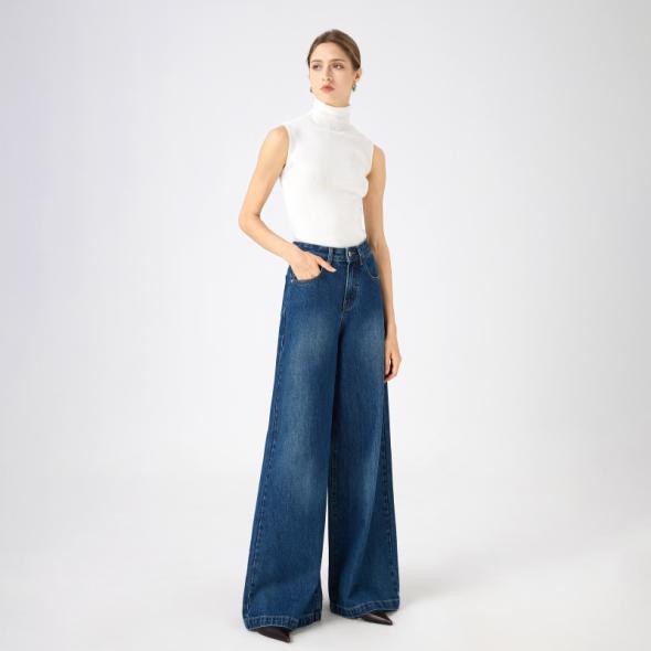 Blue Studded Wide Leg Jeans  |  Womens Denim Clothing Denim