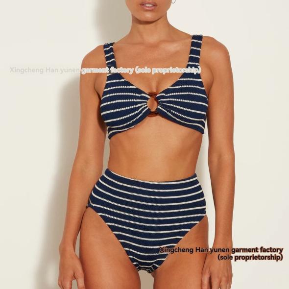 Blue Textured Striped Bikini Crop Top  |  Womens Swimwear & Beachwear Clothing Swimwear & Beachwear