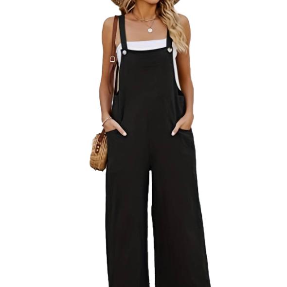 Blue Vanilla Black Wide Leg Dungarees  |  Womens Jumpsuits & Playsuits Clothing Jumpsuits & Playsuits