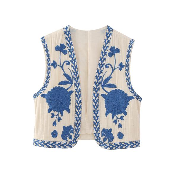 Blue Vanilla Cream Embroidered Waistcoat  |  Womens Waistcoats Clothing Waistcoats