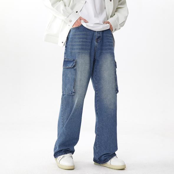 Blue Wide Leg Cargo Jeans  |  Womens Jeans Clothing Jeans