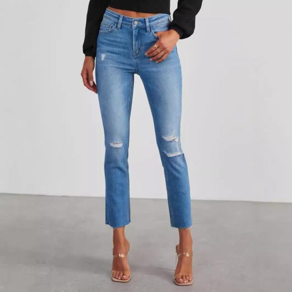 Bright Blue Ripped Knee High Waist Tori Mom Jeans  |  Womens Jeans Clothing Jeans