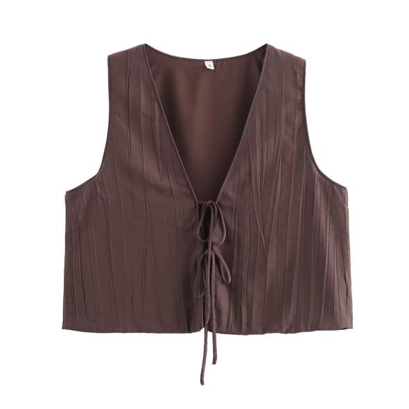 Brown Crinkle Tie Front Top  |  Womens Going Out Clothing Going Out