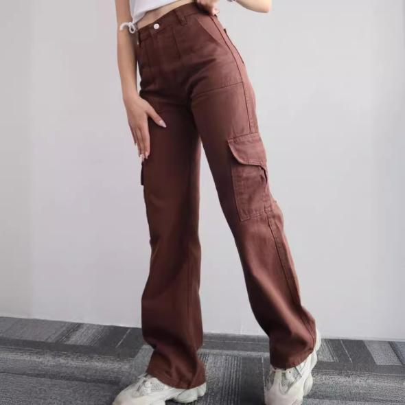 Brown Denim Straight Leg Cargo Trousers  |  Womens Denim Clothing Denim