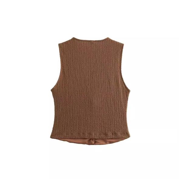 Brown Funnel Neck Sleeveless Textured Top  |  Womens Co-Ords Clothing Co-Ords