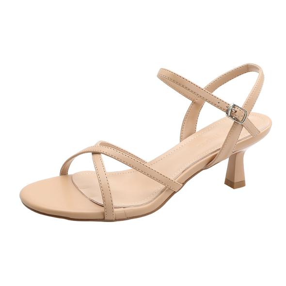 Brown Leather-Look Crossover-Strap Heeled Sandals  |  Womens Sandals Sandals Sandals