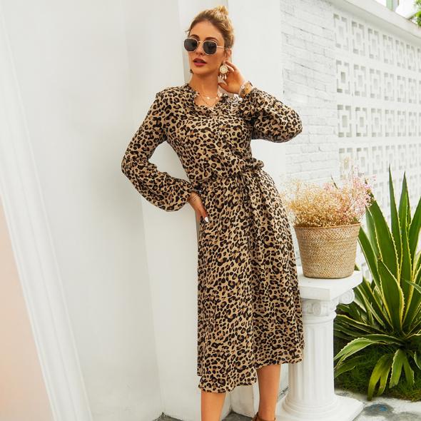 Brown Leopard Print Chiffon Midi Dress  |  Womens Dresses Clothing Dresses