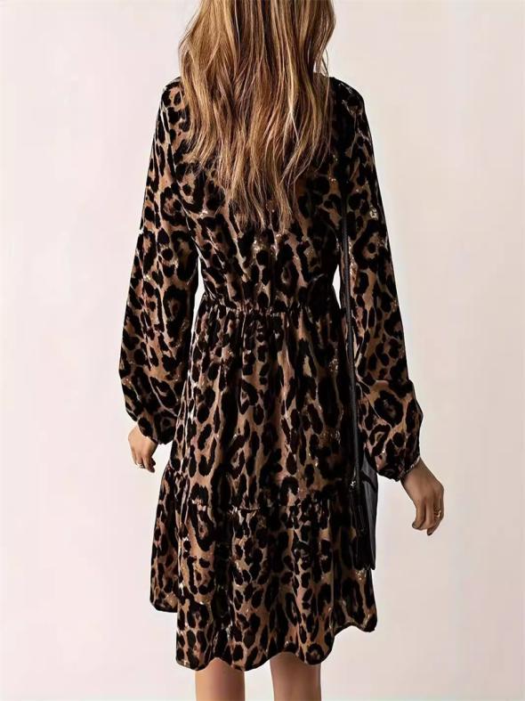 Brown Leopard Print Long Sleeve Smock Dress  |  Womens Dresses Clothing Dresses