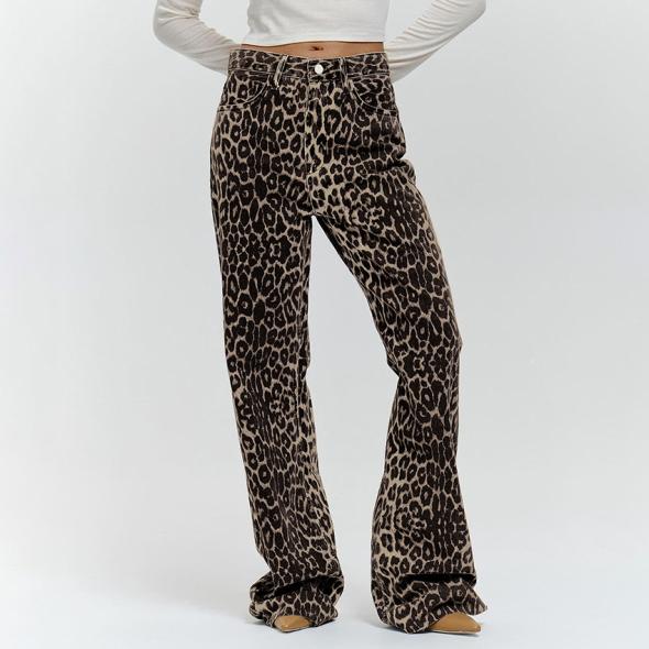 Brown Leopard Print Straight Leg Jeans  |  Womens Jeans Clothing Denim