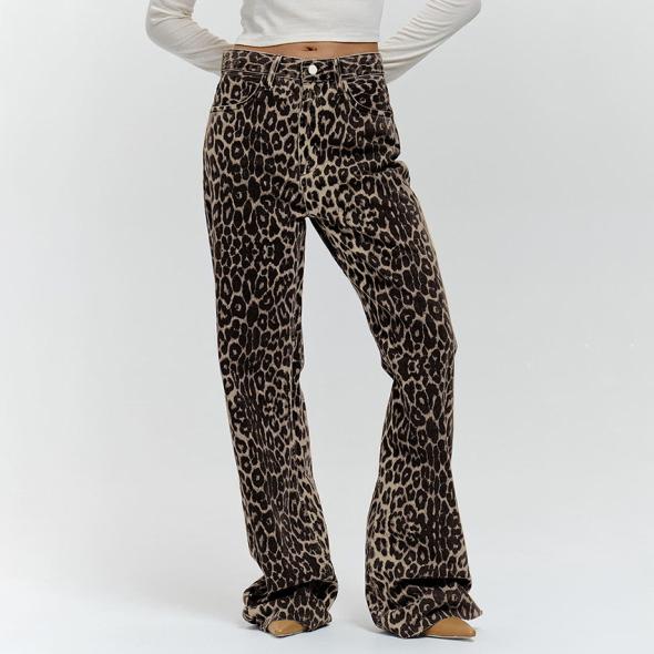 Brown Leopard Wide Leg Jeans  |  Womens Denim Clothing Denim