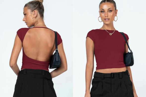 Brown Low Back Crop Top  |  Womens Going Out Clothing Going Out