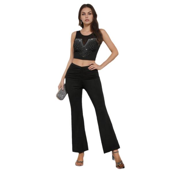 Brown Ruched Kick Flare Trousers  |  Womens Trousers Clothing Going Out