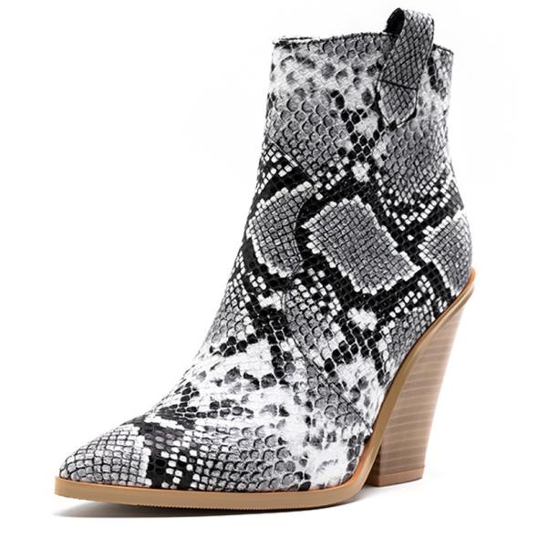 Brown Snakeskin Leather Look High Ankle Boots  |  Womens Boots Boots Boots