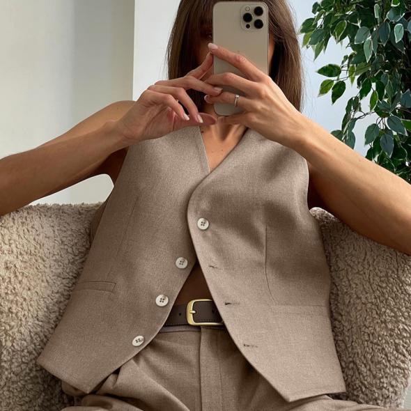 Brown Soft Touch Button Through Waistcoat  |  Womens Suits & Tailoring Clothing Suits & Tailoring