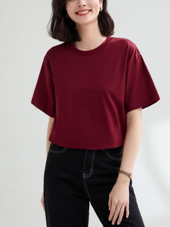 Burgundy Boxy Cotton T-Shirt  |  Womens Basics Basics Basics