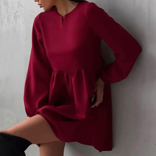 Burgundy Funnel Neck Crinkled Mini Dress  |  Womens Dresses Clothing Dresses