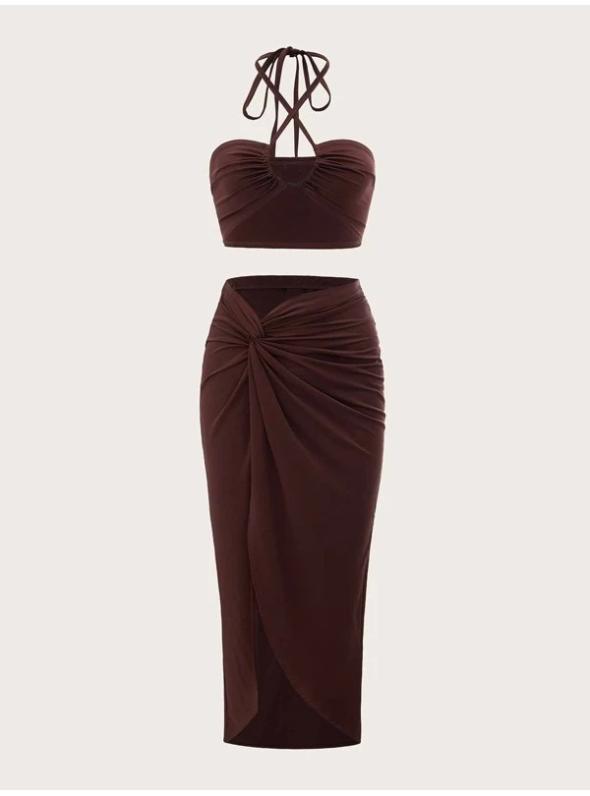 Burgundy Knot Waist Maxi Skirt  |  Womens Going Out Clothing Going Out