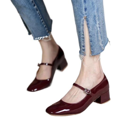 Burgundy Leather-Look Block Heel Mary Jane Shoes  |  Womens Heels Heels Heels