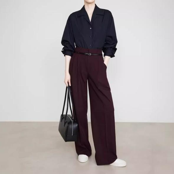 Burgundy Leather-Look Pintuck Wide Leg Tailored Trousers  |  Womens Suits & Tailoring Clothing Suits & Tailoring