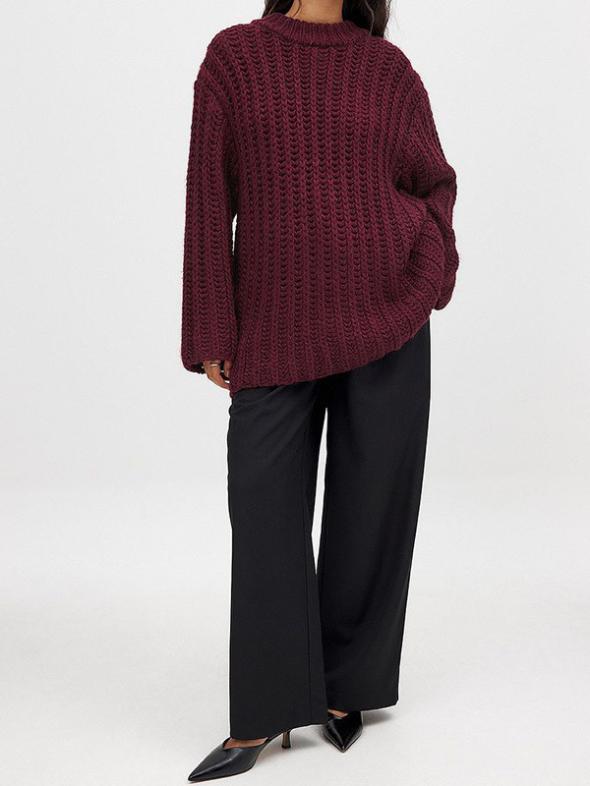 Burgundy Moss Stitch Crew Neck Jumper  |  Womens Jumpers & Cardigans Clothing Jumpers & Cardigans