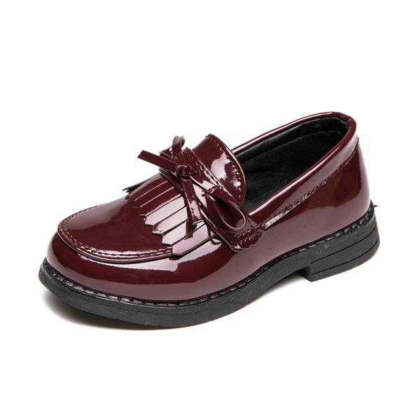 Burgundy Patent Leather-Look Tassel Trim Loafers  |  Womens Flats Flats Flats