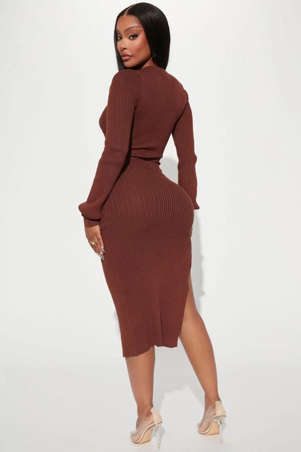 Burgundy Rib Knit High Neck Midi Dress  |  Womens Jumpers & Cardigans Clothing Dresses