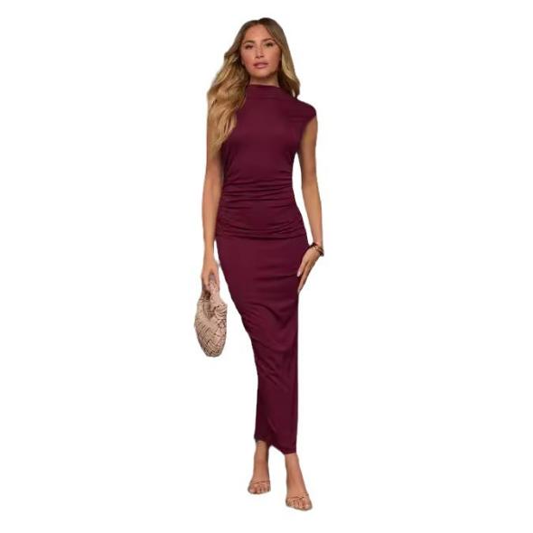 Burgundy Twist Shoulder Maxi Dress  |  Womens Going Out Clothing Dresses