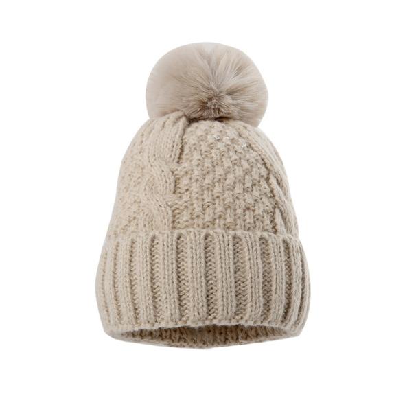 Camel Faux-Fur Pom Pom Bobble Hat  |  Womens Hats Accessories Hats