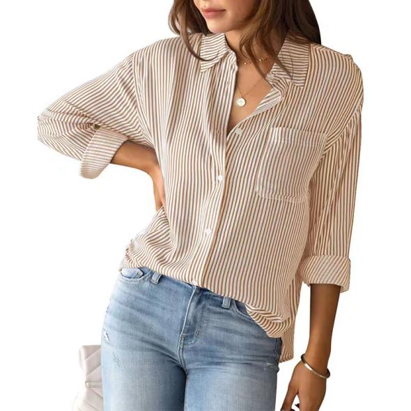 Camel Striped Cotton Oxford Shirt  |  Womens Shirts & Blouses Clothing Shirts & Blouses