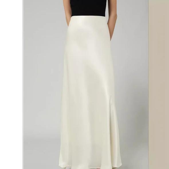 Cream Satin Bow Trim Midi Skirt  |  Womens Skirts Clothing Skirts