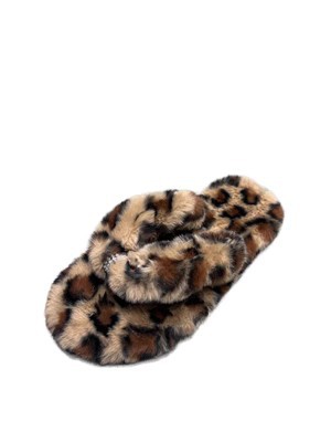 Crossover Brown Leopard Print Faux Fur Mule Slippers  |  Womens Nightwear Clothing Nightwear