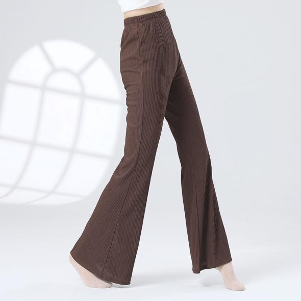 Dark Brown Ribbed Foldover Waist Flared Trousers  |  Womens Trousers Clothing Trousers