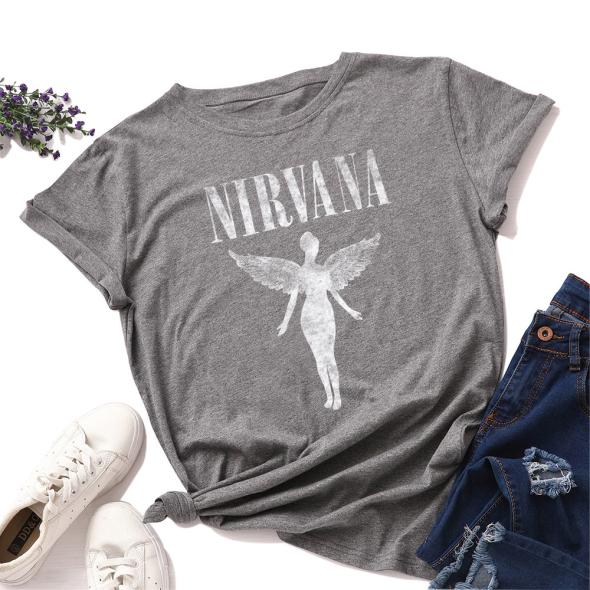 Dark Grey Foil Nirvana Slogan T-Shirt  |  Womens Tops Clothing Tops