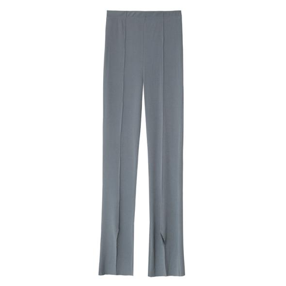 Dark Grey Ribbed Split Front Flared Trousers  |  Womens Trousers Clothing Trousers