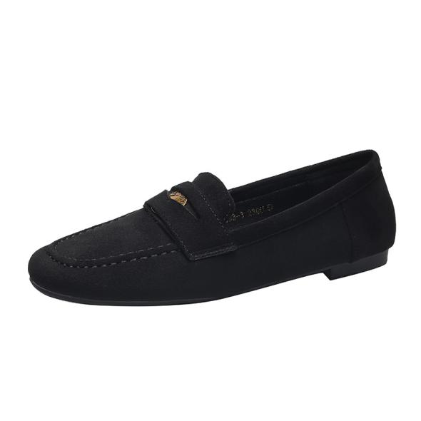 Extra Wide Fit Black Suedette Metal Bar Loafers  |  Womens Loafers Loafers Loafers