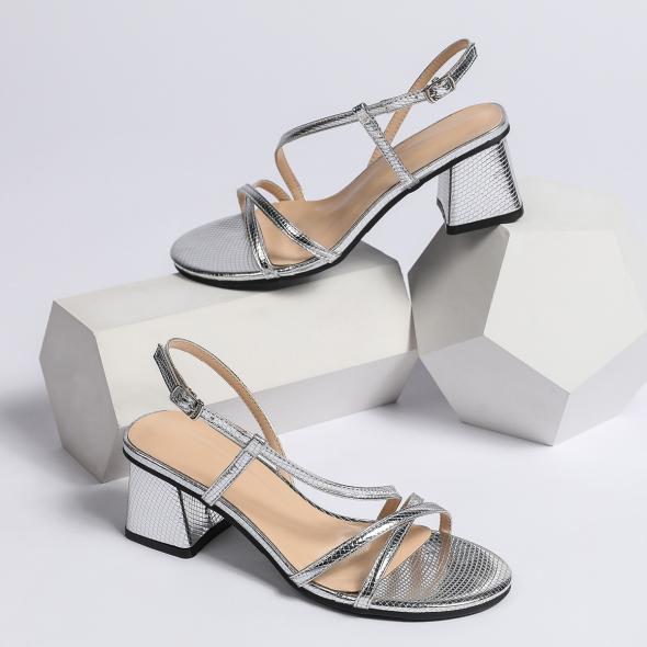 Extra Wide Fit Silver Multi-Strap Mule Sandals  |  Womens Heels Heels Heels