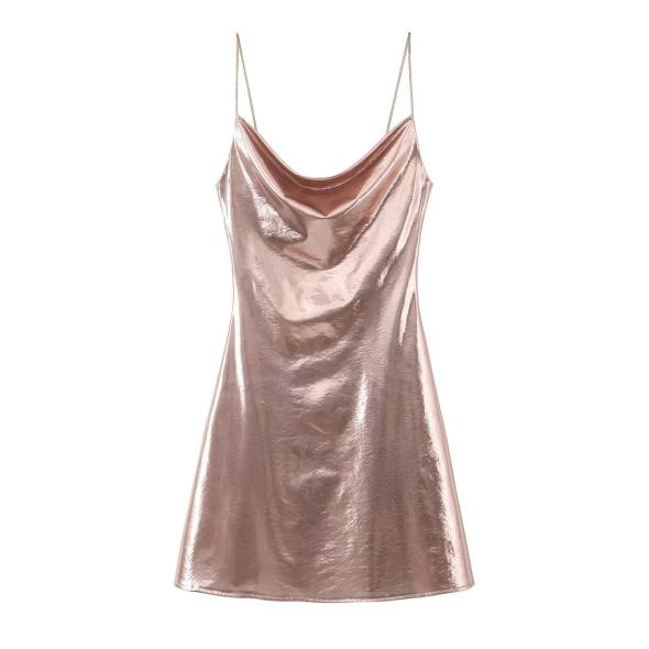 Gold Cowl Neck Strappy Mini Dress  |  Womens Going Out Clothing Going Out