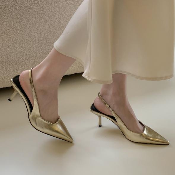 Gold Leather-Look Slingback Stiletto Heel Court Shoes  |  Womens Heels Heels Heels