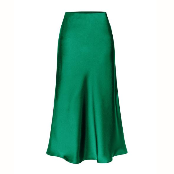 Green Satin Midi Skirt  |  Womens Skirts Clothing Skirts