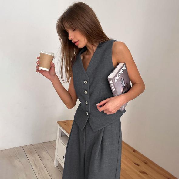 Grey Button Front Waistcoat  |  Womens Waistcoats Clothing Waistcoats