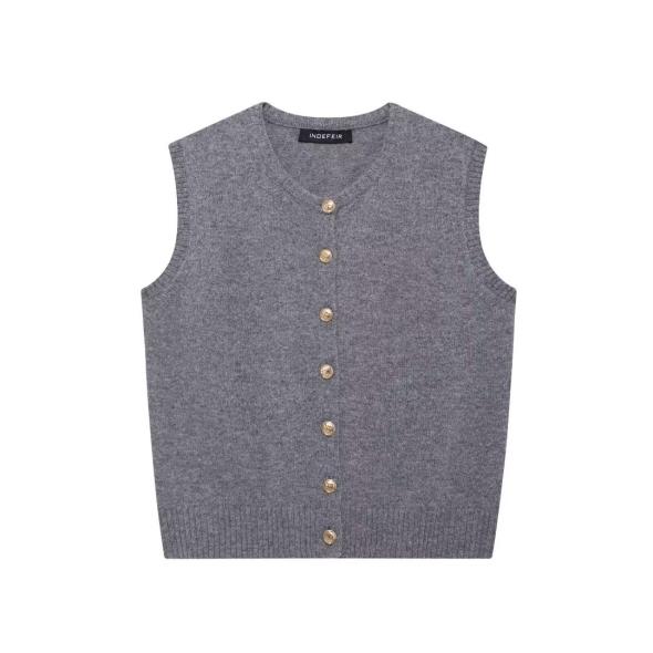 Grey Crew Neck Button Through Knitted Waistcoat  |  Womens Suits & Tailoring Clothing Suits & Tailoring